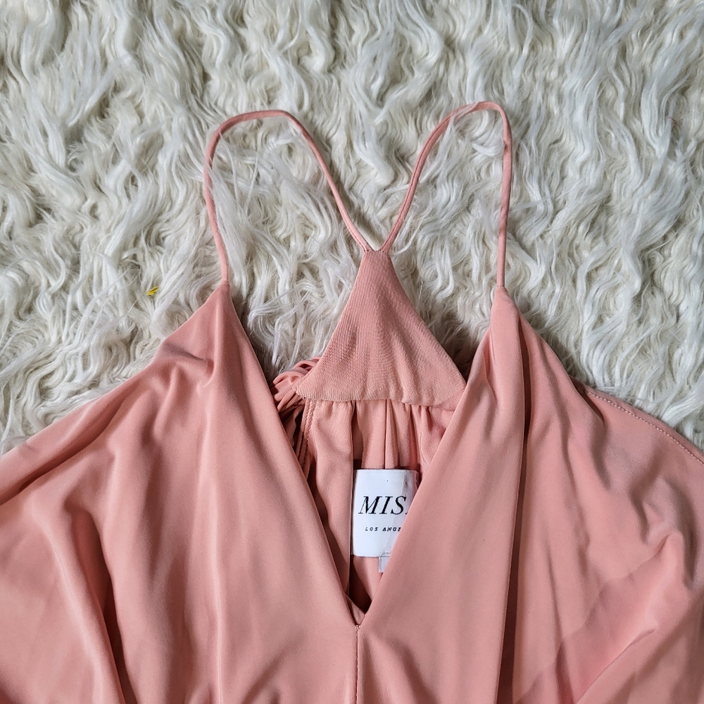 MISA Los Angeles Light Pink Domino Tie Front Midi Dress Size Small - Picture 6 of 16